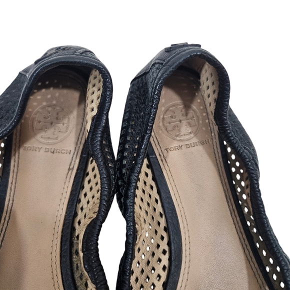Tory Burch Black Whittaker Perforated Leather Ballerina Flats - Picture 7 of 9
